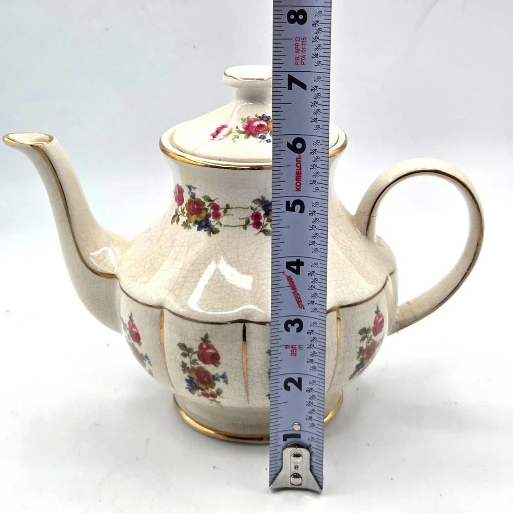Arthur Wood Donegal TEAPOT with RED Roses and Gold Trim -CRAZING Made in England